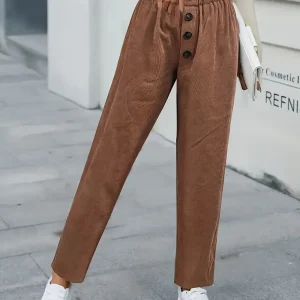 Decorative Button High Waist Pants