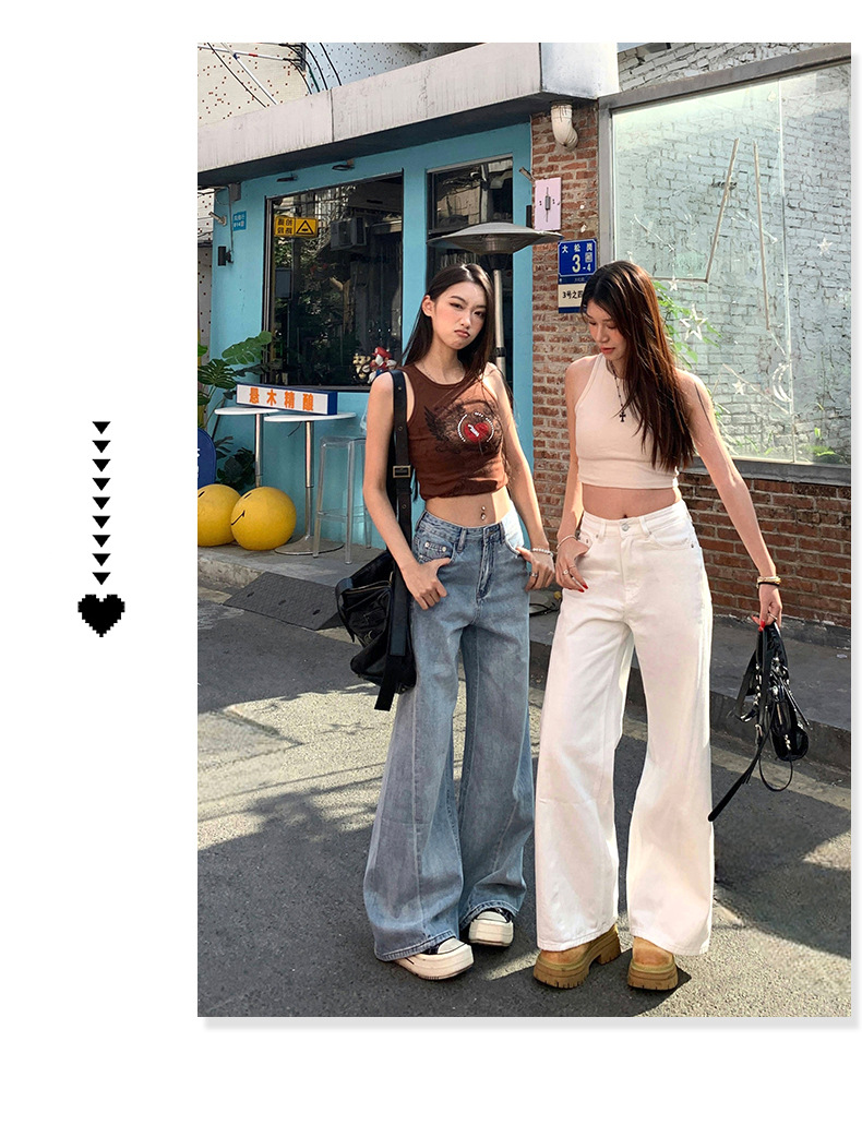 Women's Pants Spliced Wide Leg Trousers Flared Denim Pants for Women - Image 6