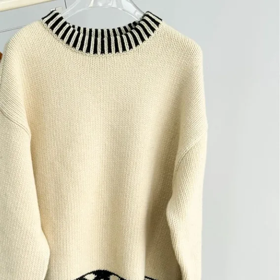 Vintage wool jacquard knitted hat loose medium to long minimalist sweater - Image 7