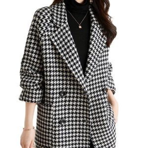 Women's Houndstooth Wool Coat