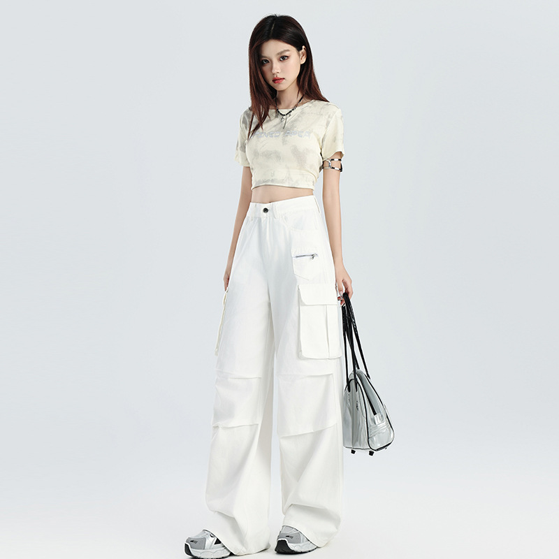 Women's Pants Multi-Pocket Casual Trousers Wide-Leg Work Pants - Image 4