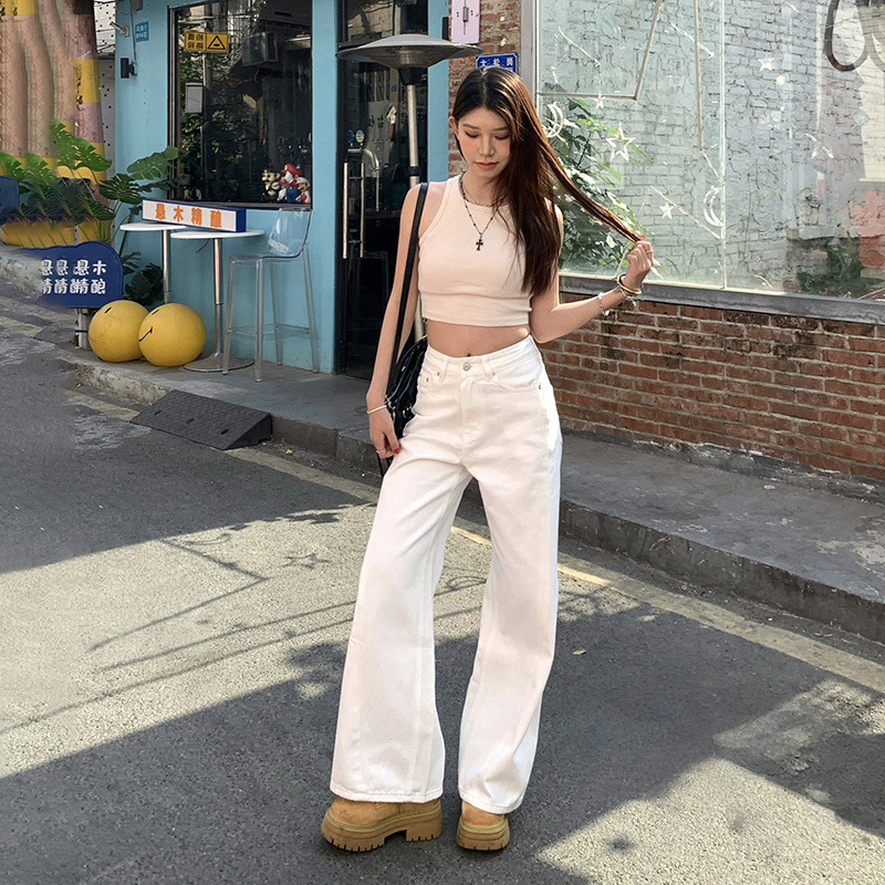 Women's Pants Spliced Wide Leg Trousers Flared Denim Pants for Women - Image 3