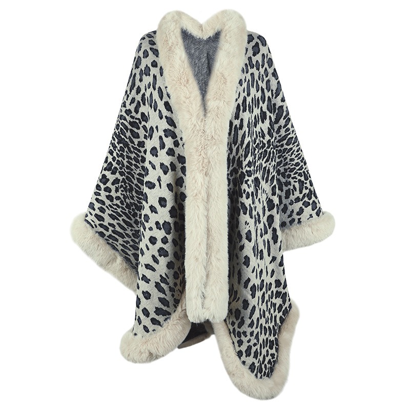 Autumn and Winter Wool Collar Cape Cardigan Leopard Cape Sweater Women - Image 8