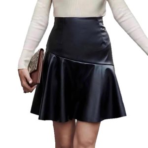 Sexy leather skirt versatile high waisted skirt