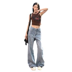 Women's Pants Spliced Wide Leg Trousers Flared Denim Pants for Women