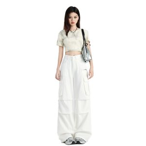 Women's Pants Multi-Pocket Casual Trousers Wide-Leg Work Pants