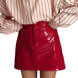 Red leather skirt short skirt