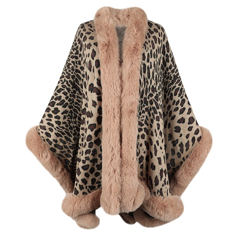 Autumn and Winter Wool Collar Cape Cardigan Leopard Cape Sweater Women - Image 6