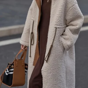 Lamb wool coat for women thick medium to long cotton coat for women