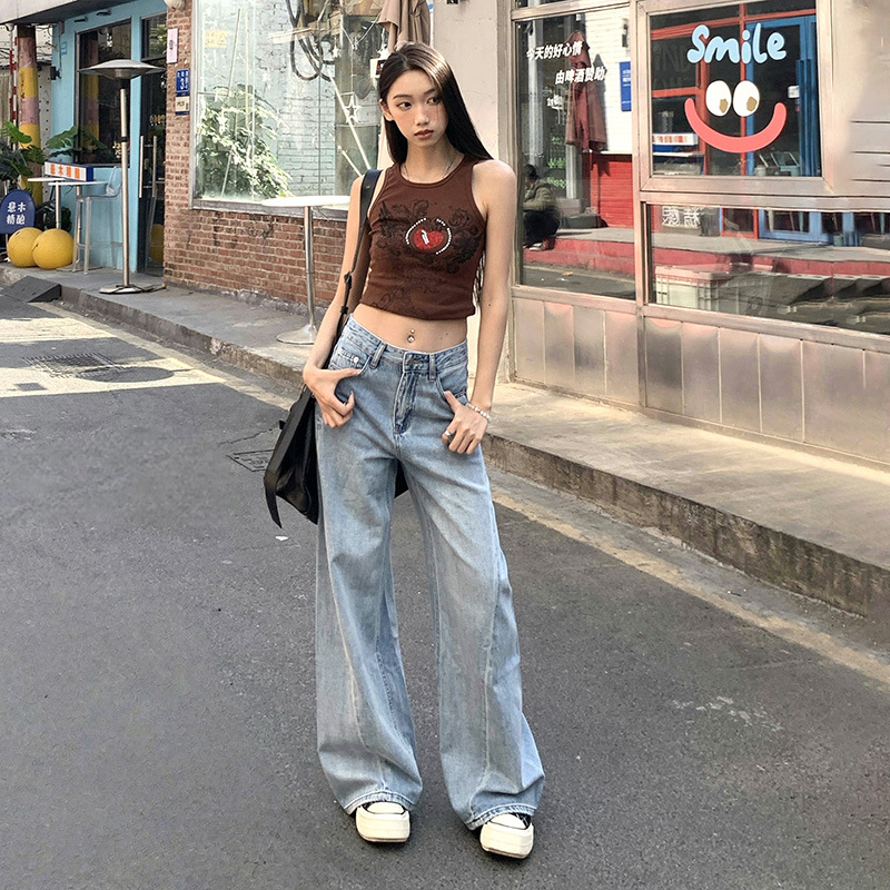 Women's Pants Spliced Wide Leg Trousers Flared Denim Pants for Women - Image 5