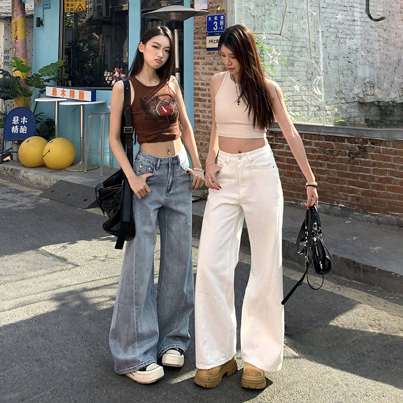 Women's Pants Spliced Wide Leg Trousers Flared Denim Pants for Women - Image 2