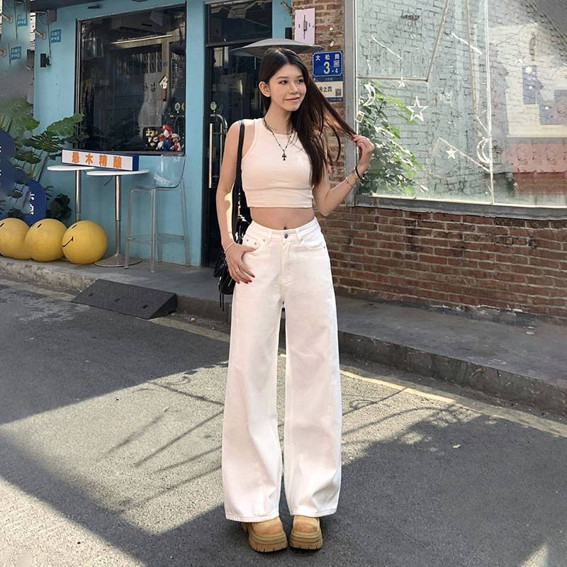 Women's Pants Spliced Wide Leg Trousers Flared Denim Pants for Women - Image 4