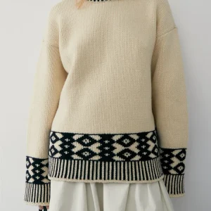 Vintage wool jacquard knitted hat loose medium to long minimalist sweater