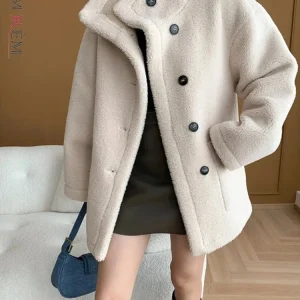 Temperament stand collar imitation lamb wool silhouette jacket