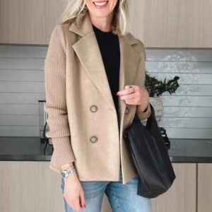 Fashionable Wool Knit Patchwork Tweed Coat for Women