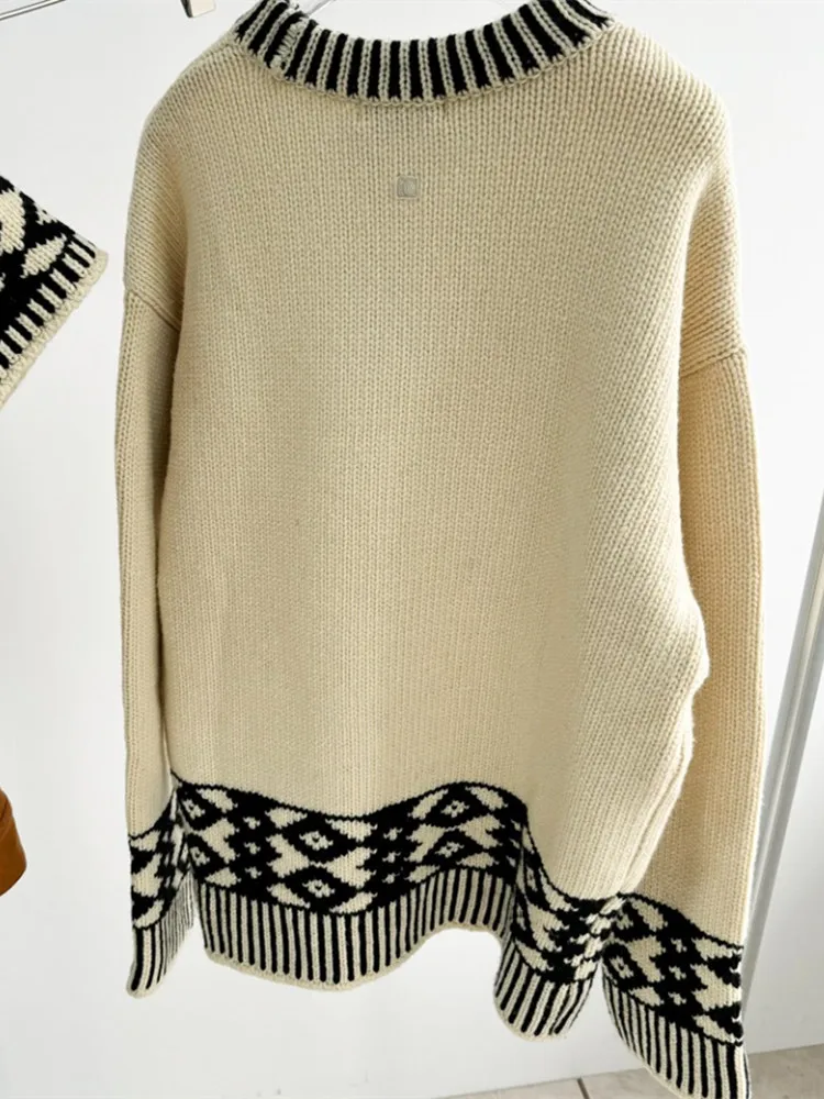 Vintage wool jacquard knitted hat loose medium to long minimalist sweater - Image 6