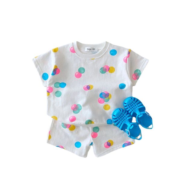 Cotton colorful puff-sleeved casual short-sleeved set