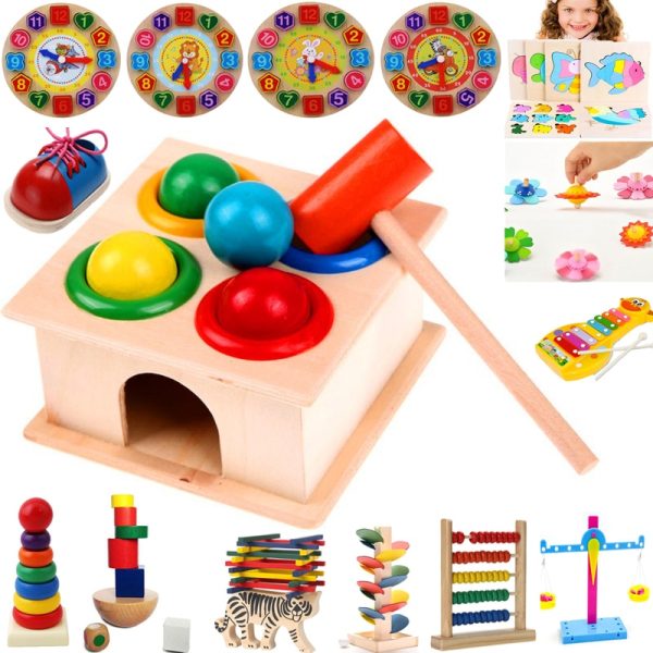 A set of wooden hammer ball box toys