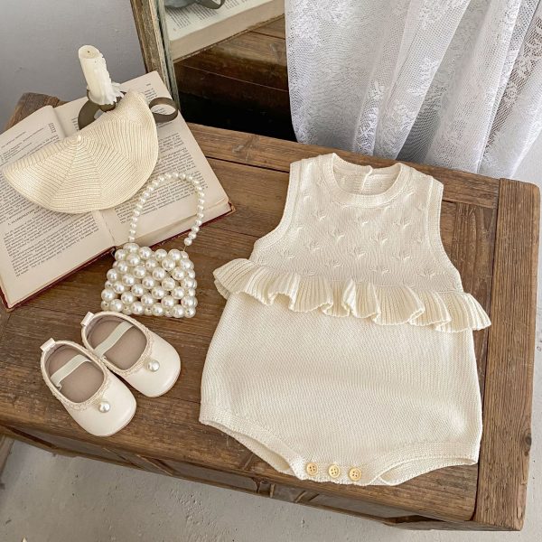 Cute and stylish knitted bodysuit with ruffled vest