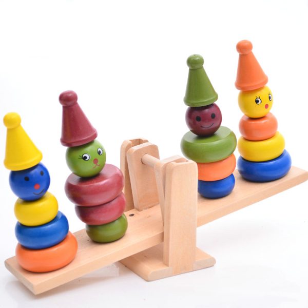 Children clown balance blocks wood toys