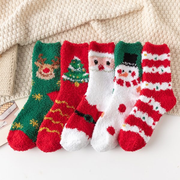 Christmas red coral fleece floor socks