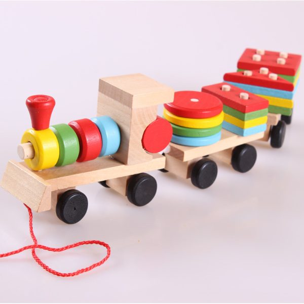 Wooden three-section tractor toy