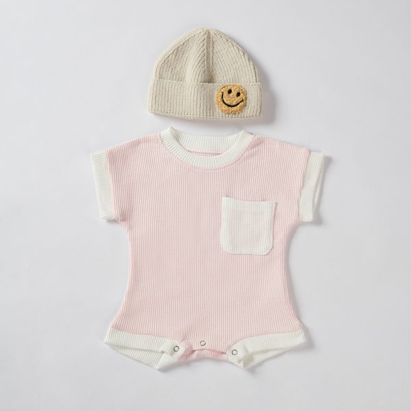 Waffle-knit romper/sleepsuit