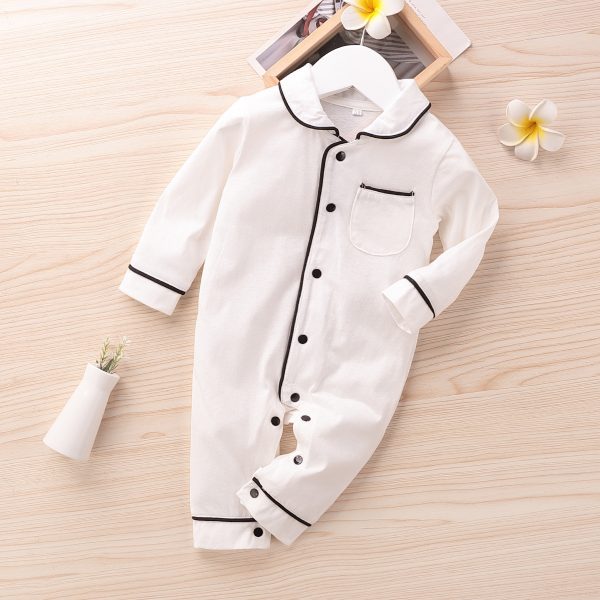 Solid color baby button-up romper