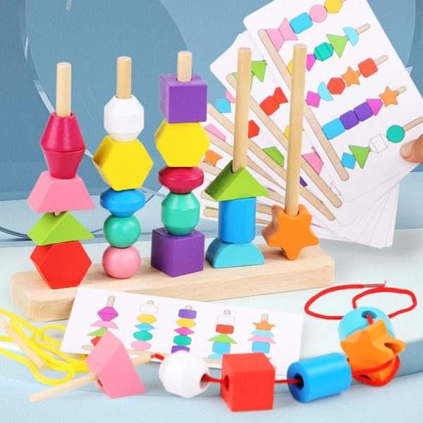 Children's wooden puzzle bead toy