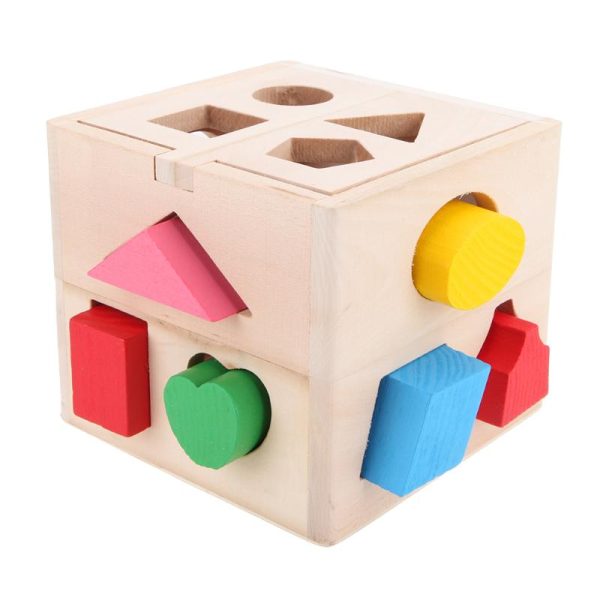 13-hole wooden puzzle box shape sorter