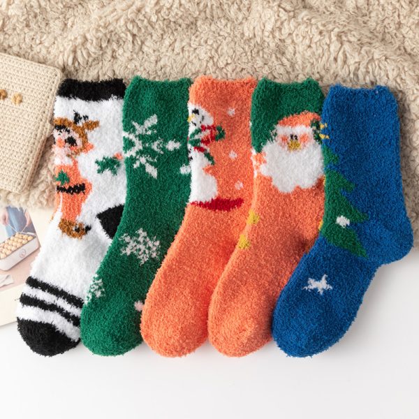 Christmas orange coral fleece floor socks