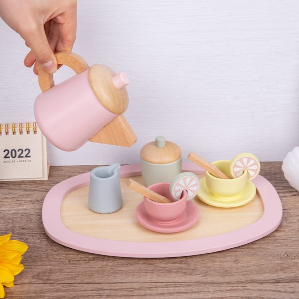Wooden tea set toy for pretend play